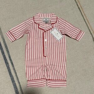 Petite Plume Antique Red Ticking Baby Romper (0/3)